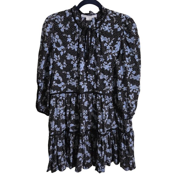 Veronica Beard Hawken Black Tiered Floral Dress Bracelet Balloon Sleeve Size 10 - Picture 2 of 10